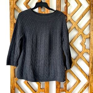 Talbots 100 Percent Cotton 3/4 Sleeve Gray Cable-knit Sweater Sz L